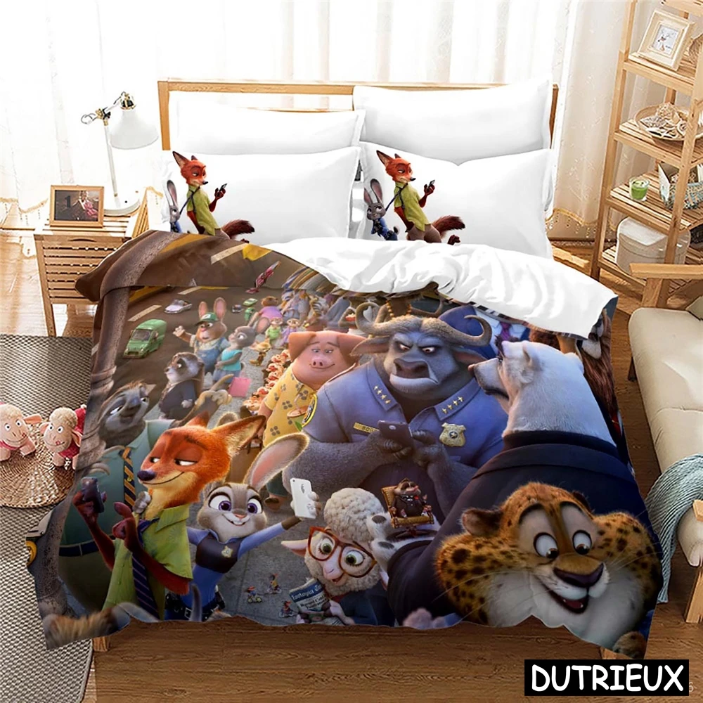 Disney Cartoon Zootopia Zootropolis 3d Printed Bedding Set Queen King Size Duvet Cover Set Soft Comforter Cover & Pillowcase Set