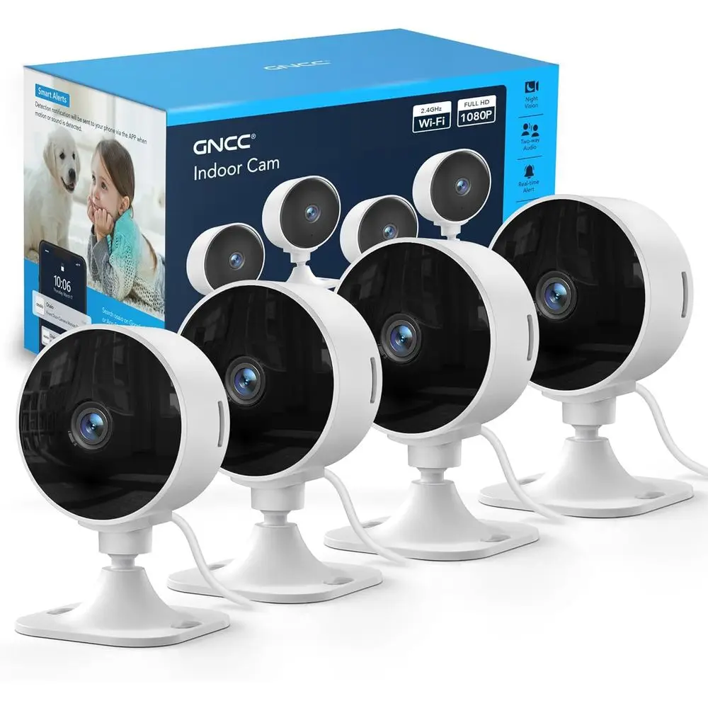 

4-Pack 1080P Indoor Security Cameras: 2.4GHz, Motion Detection, Night Vision, Two-Way Audio, Pet Monitoring, Easy Install, Requi