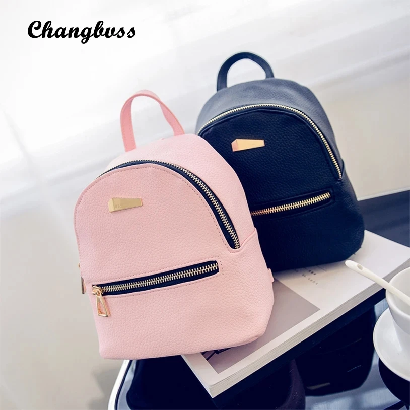 17*19*11cm Small Size Women Leather Backpack Girls Fashionable Mini Backpacks Solid Color Going Out Travel Portable Zipper Bag