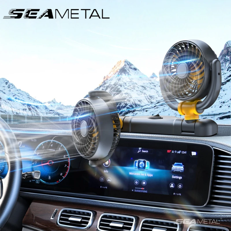 SEAMETAL Car USB Fan 360-Degree Rotation Air Vent Cooling Fan 2-Speed Quiet Dashboard USB Fan Strong Wind for Sedan Suv Truck