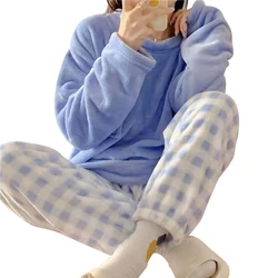 Herbst Winter Flanell Frauen Pyjamas setzt Tupfen gedruckt Teddy Nachtwäsche Samt Homewear Kawaii Girsl Pyjamas Mujer Pyjama