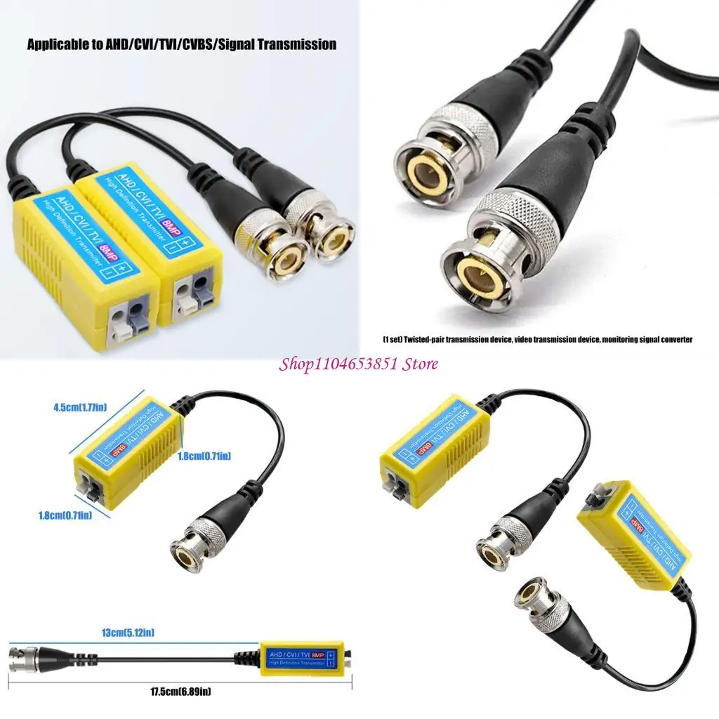 Video Balun Transceiver for Security Camera Wiring with BNC Male Connectors, Twisted Pair Terminals,for AHD/TVI/CVI/CVBS CCTV