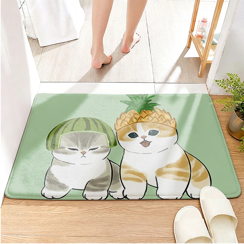 Kawaii Cartoon Kitty Print Carpet for Room Anti-slip Doormats Cute Cats Women Bedroom Bathroom Kitchen Mats Door Rugs Entrance