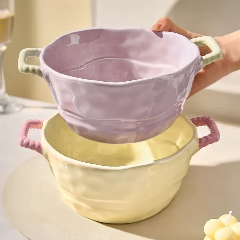 

Binaural soup bowl, large household bowl, ceramic instant noodle bowl