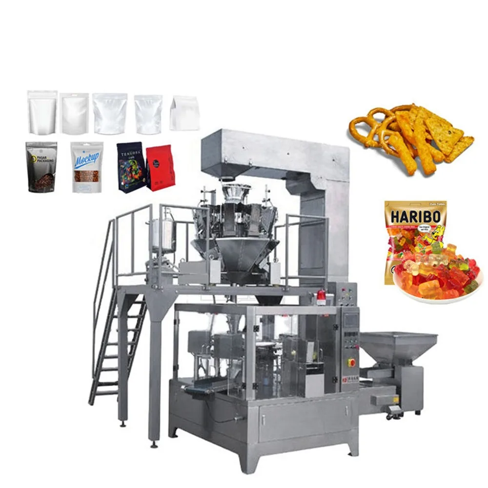 Máquina envasadora de dulces gomosos para patatas fritas, pesadora combinada automática