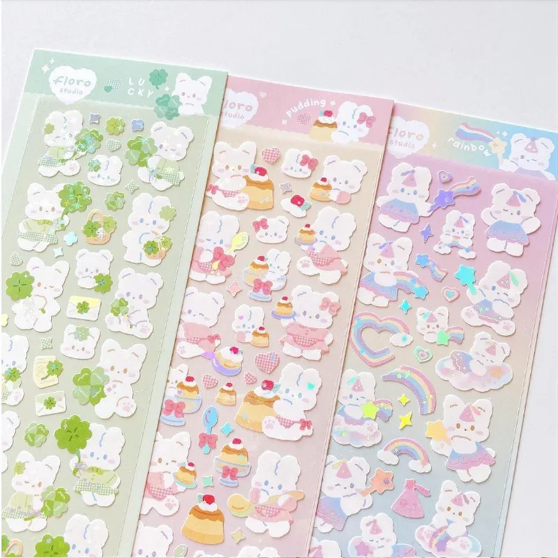 Imagem -02 - Folha Coreano Coelho Papelaria Adesivos Kawaii Coelho Padrão Faça Você Mesmo Notebooks Decoração Adesivos à Prova Impermeável Água para Estudantes Crianças 1