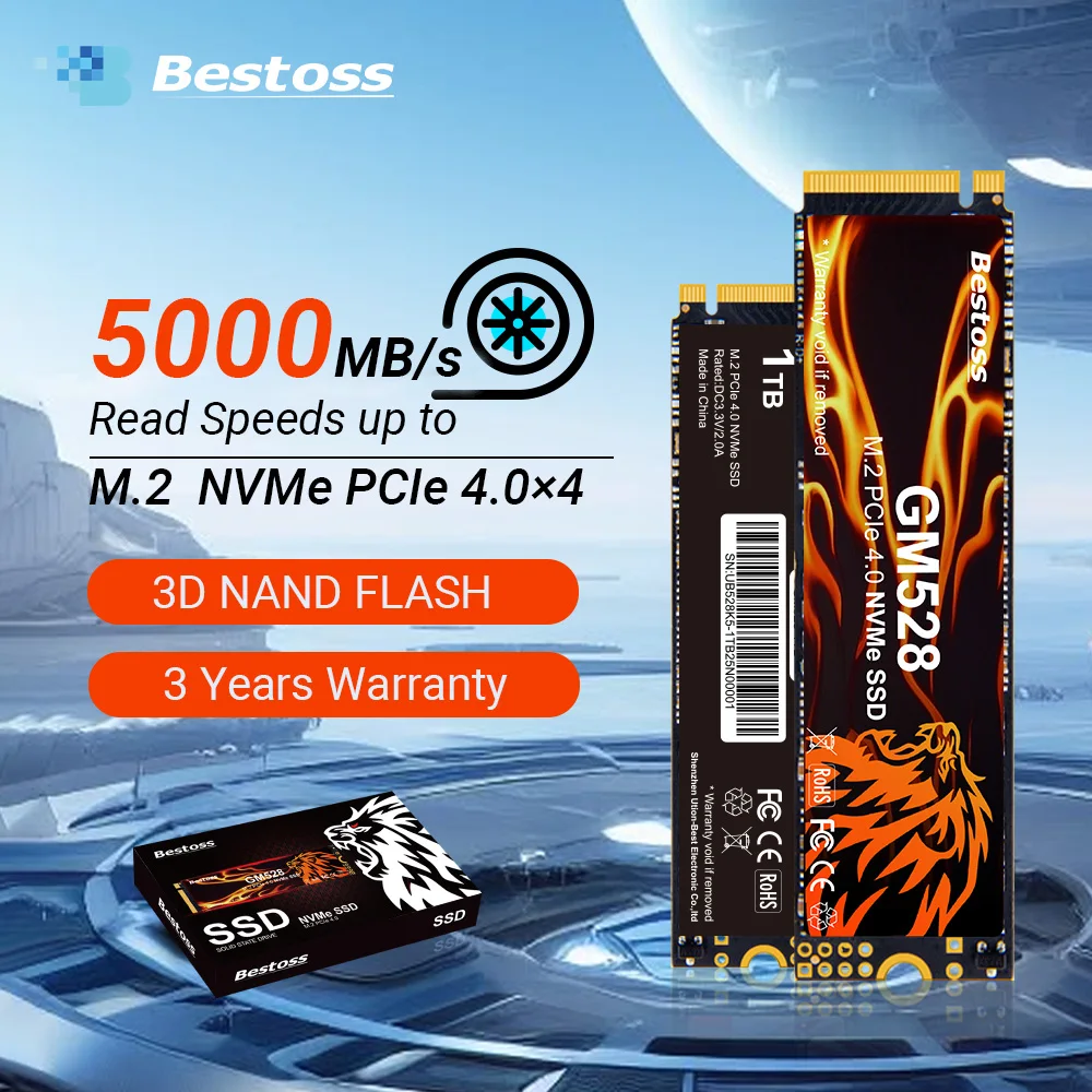 

Bestoss SSD NVMe M2 PCIe 1 ТБ 512 ГБ 2 ТБ M.2 2280 Жесткий диск 5000 МБ/с Внутренний твердотельный накопитель для игрового компьютера своими руками, ноутбука