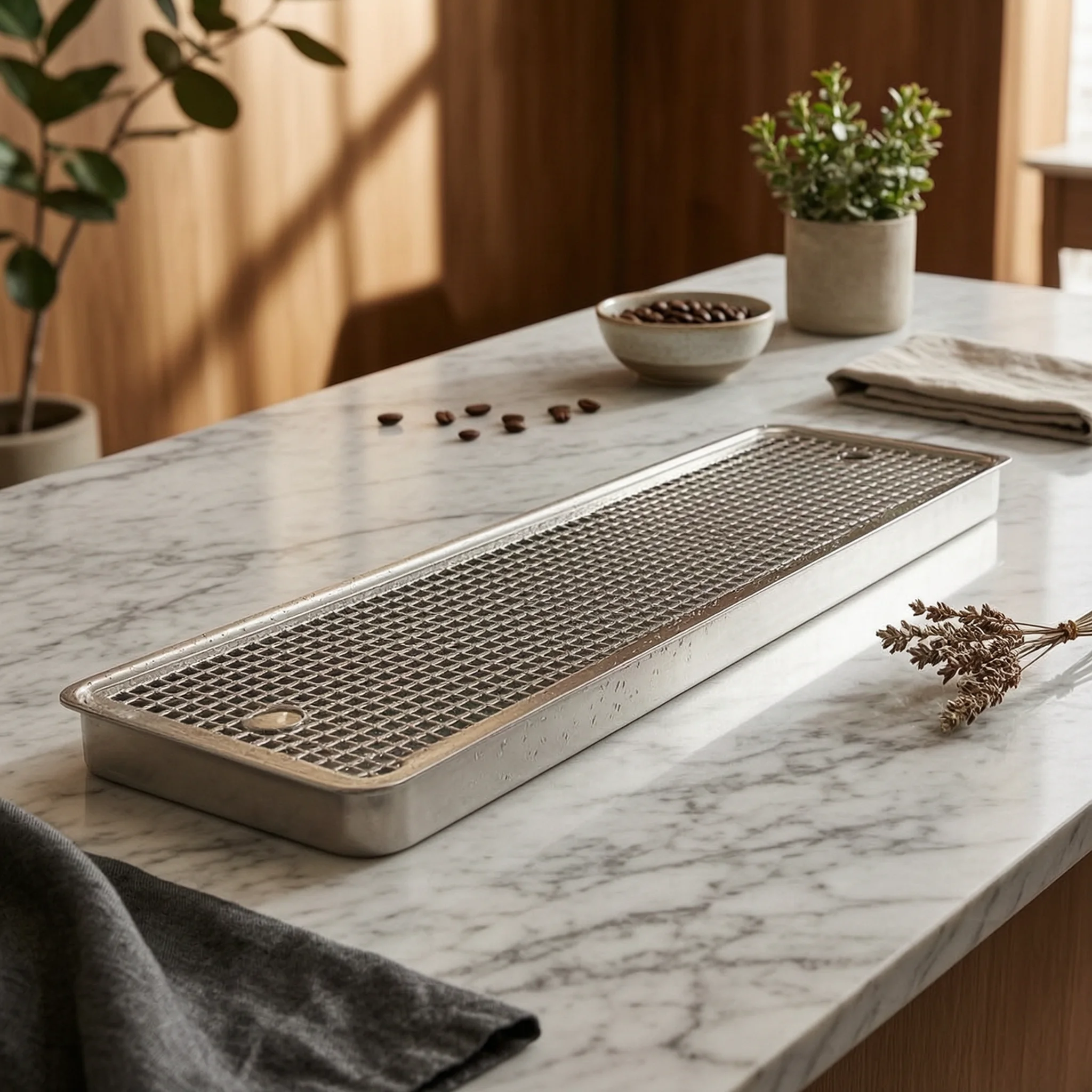 Rectangular Stainless Steel Tray Low-profile Elongated Grid-top Serveware Forato Perforated Tray for Table Use