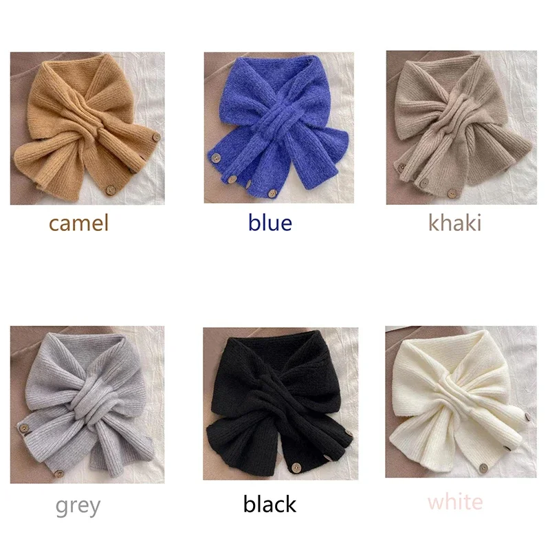 Selendang Pelindung Leher Warna Solid Syal Silang Rajutan Penutup Leher Penghangat Leher Wanita