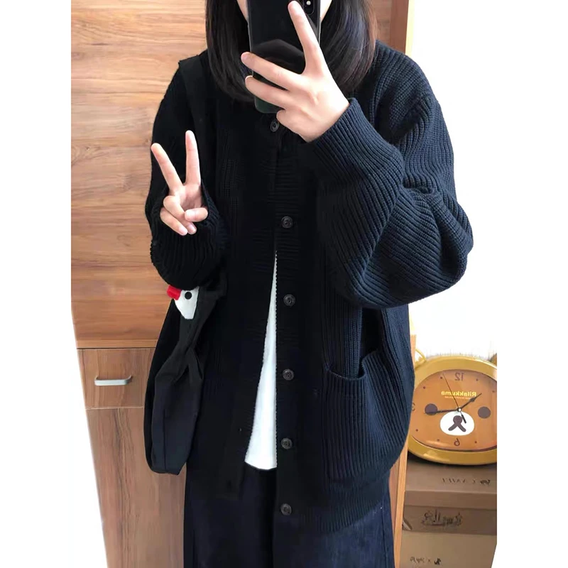 YIBASHU hiver femmes Goth à manches longues pull Baddie Goblin Core tricots surdimensionné académique Cardigan pull Shoujo Harajuku