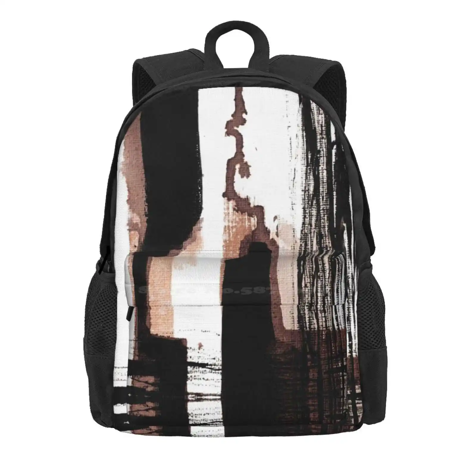 Brown Black Ink Abstract Hot Sale Schoolbag Backpack Fashion Bags Modern Art Mid Century Abstract Brown And Black Black And