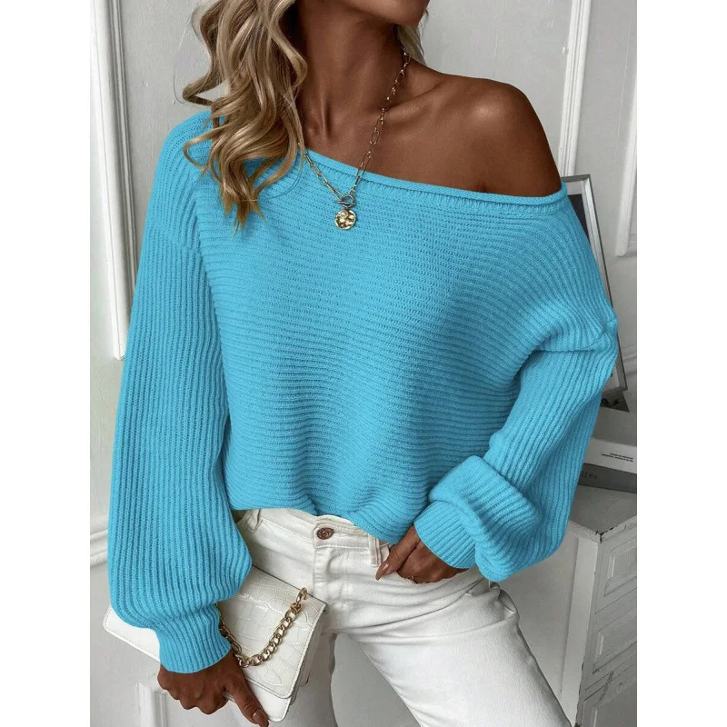 

Shoulder Bared Sweater off Shoulder One Shoulder Knitwear Ultra Thin Spring Summer Autumn Women's Fashion Casual Comfortable