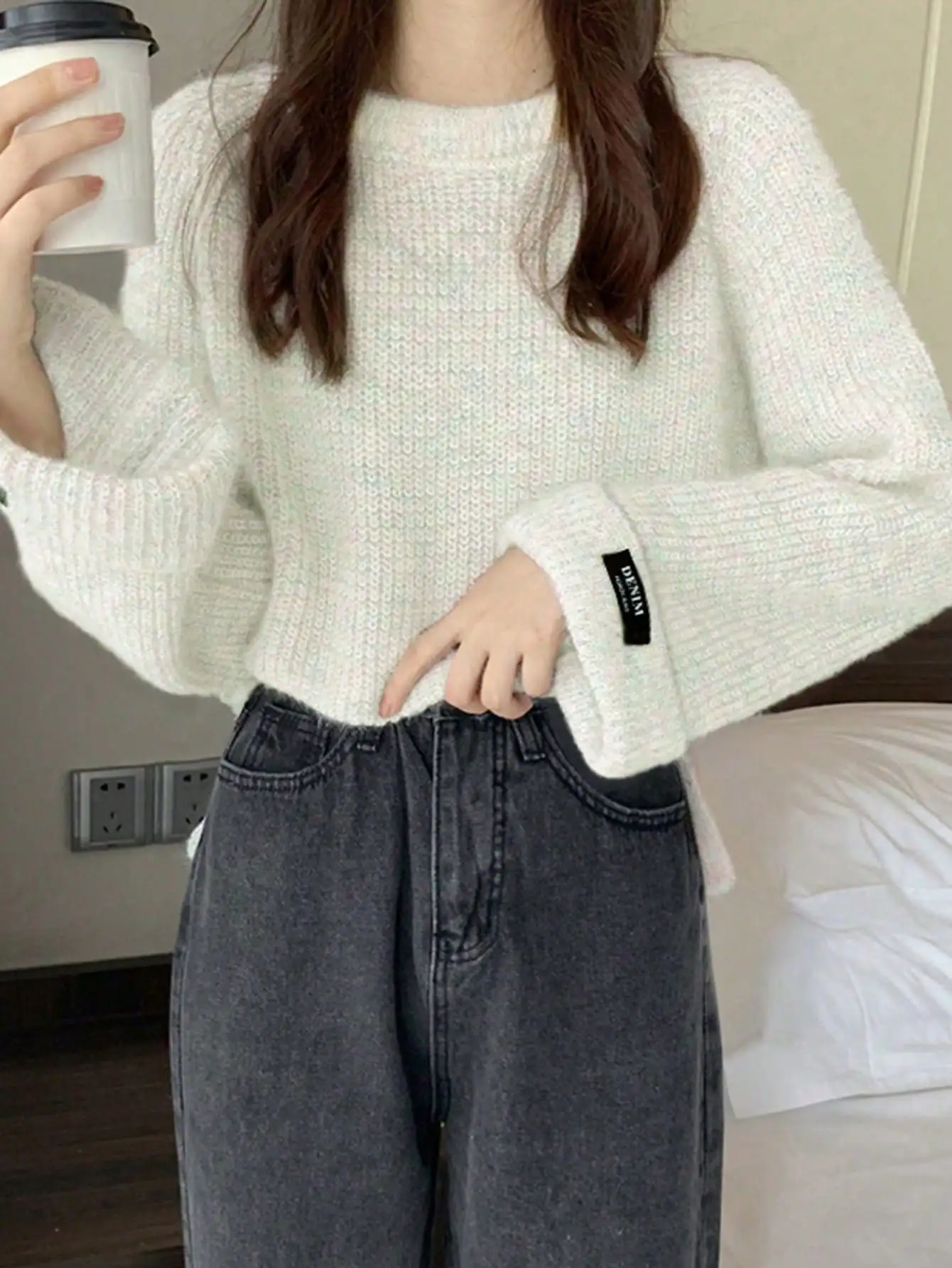 Korean Chic Autumn and Winter New Retro Soft Waxy Loose Long-Sleeved Top White Versatile Lazy Style Versatile Individual Women