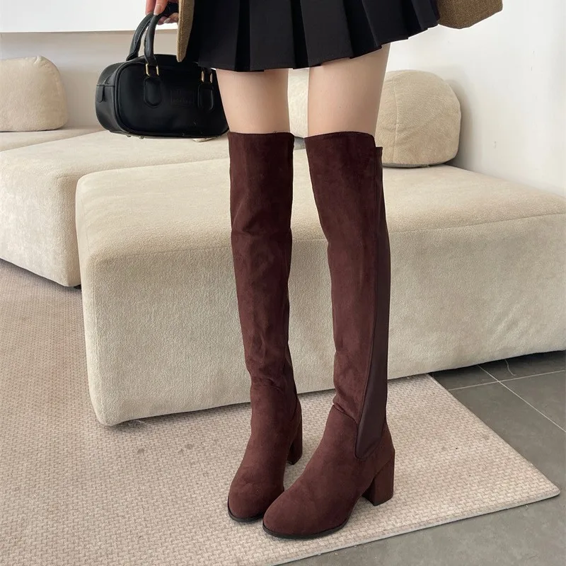 Alionly 2026 جديد الشتاء بولي Leather الجلود أشار تو الإفراط في الركبة أحذية النساء الفخذ العليا الجوارب الطويلة مثير خنجر الكعوب الأحذية #5