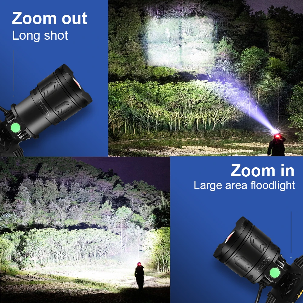 Intelligent Sensing Powerful LED Headlamp Telescopic Zoom IPX4 Strong Waterproof Lantern For Outdoor Cycling Search Rescue Work