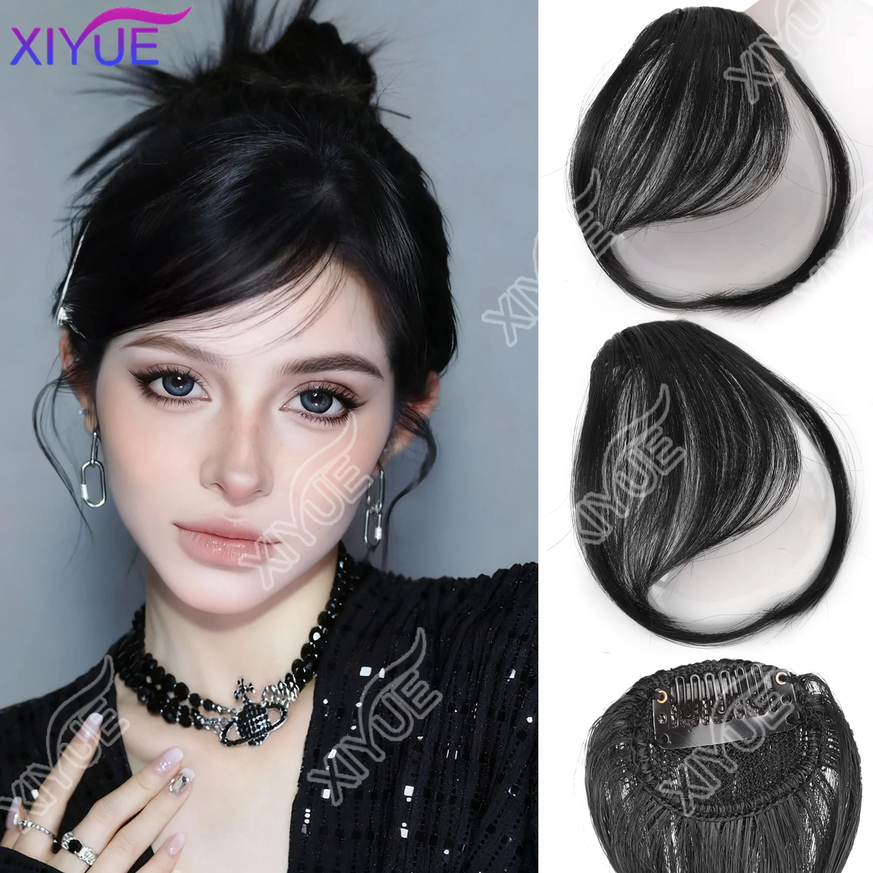 

XIYUE натуральная прямая синтетическая тупая челка из высокотемпературного волокна коричневого цвета для женщин на клипсе с бахромой для волос 10 дюймов