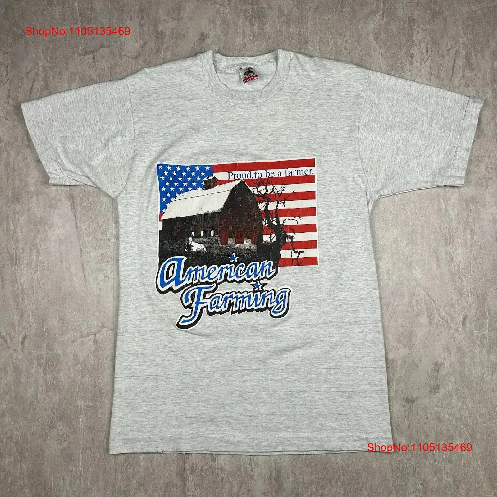 

Винтажная 90-е американская фермерская сарая серая футболка Fruit Of Loom USA Мужская размер L винтажная стильная модная растянутая повседневная футболка