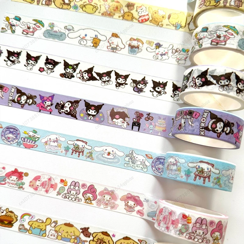 MINISO Kawaii çıkartmalar 10 rulo kutusu Sanrio çıkartmalar Melody mi melodi Cinnamoroll el kitap çıkartmaları el hesabı Sticker çocuk oyuncakları