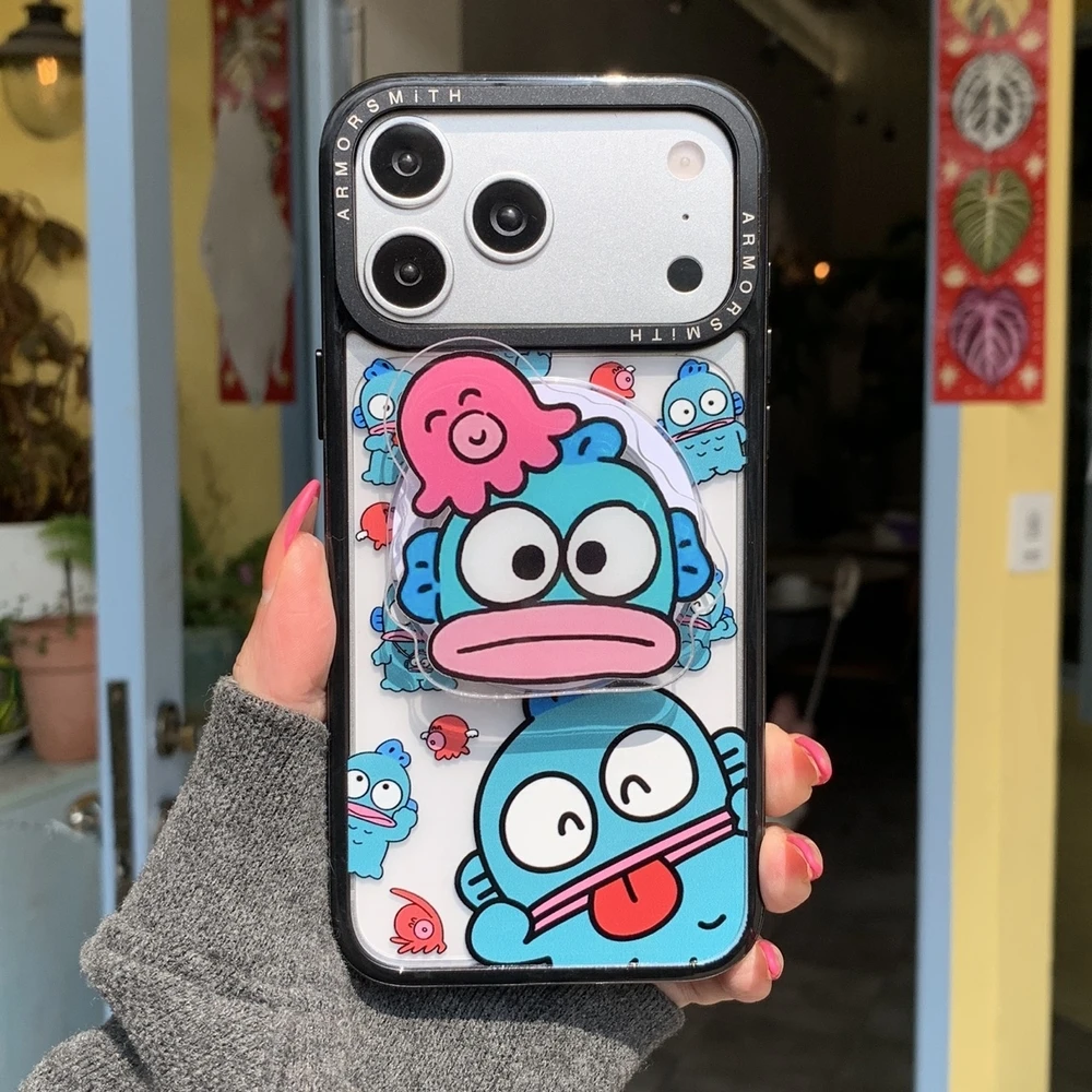 Magnetic Grip Holder Magsafe Wireless Charge Sanrio Hangyodon Pom Purin Phone Case For iPhone 17 16 15 14 13 12 11 Pro Max Cover view 5