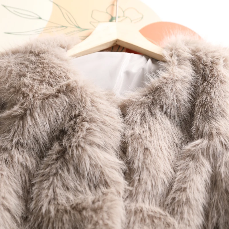 

Loose round Ne Faux Fur Vest Top ort Outerwear Svel Warmth Invisible Bule Women's Faion Outerwear