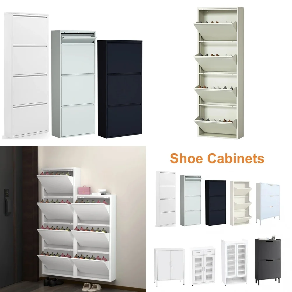 4 Flip Drawer Metal Shoe Cabinet for Entryway Hallway Nordic Shoe Rack Cabinet Storage Steel Ultra Thin Shoe Storage for