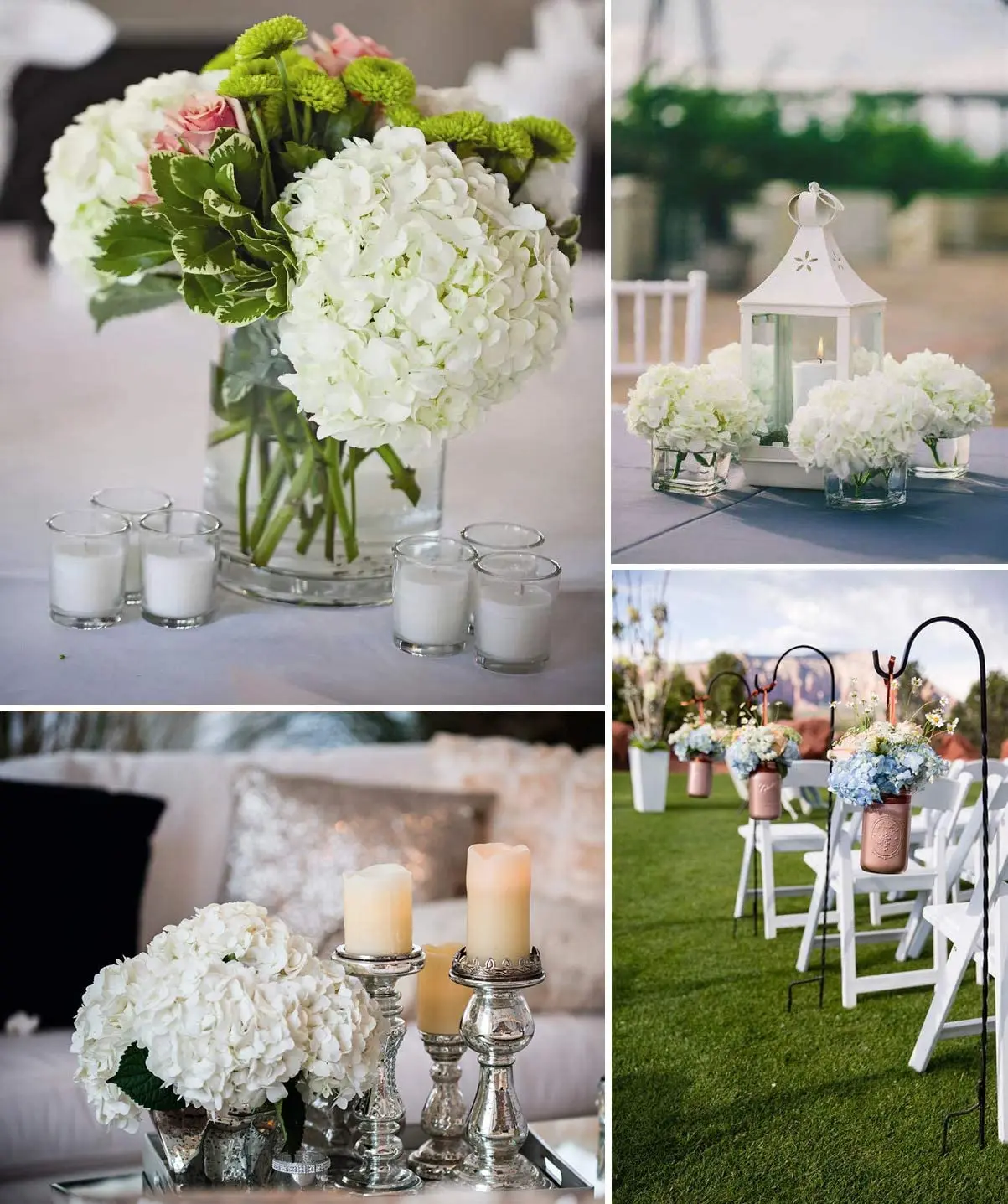 5PCS 54 Heads Silk Hydrangea Heads Artificial Flowers Heads with Stems Fake Hydrangea Flowers for Home Wedding Party Decoration