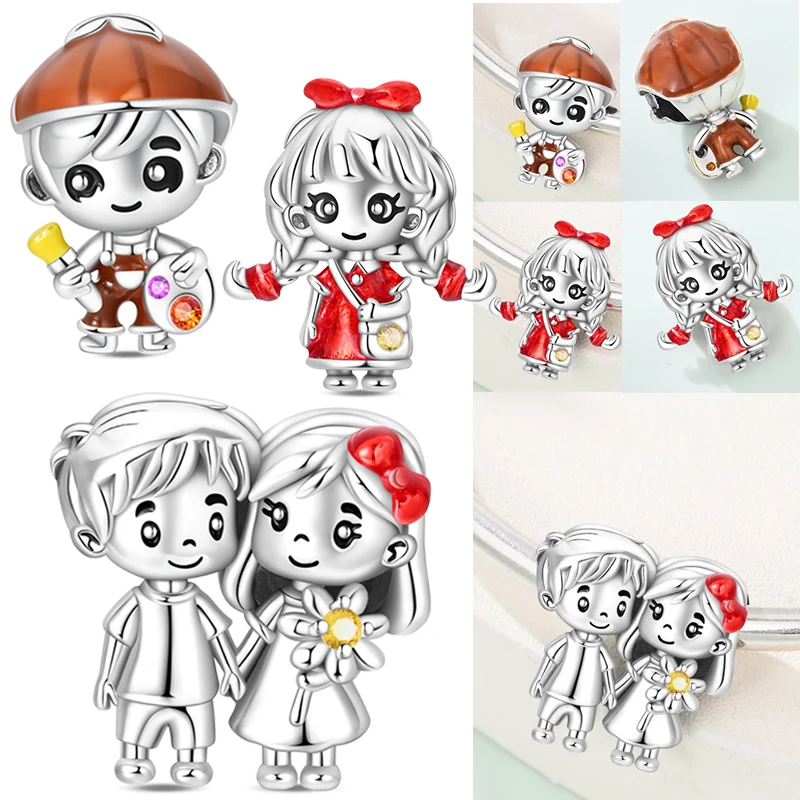 

3D Cute Boy Girl Bead 2025 Hot Sale Best Seller Couple Charm Valentine's Day Pendant Fit Bracelet Necklace for Women DIY Gift
