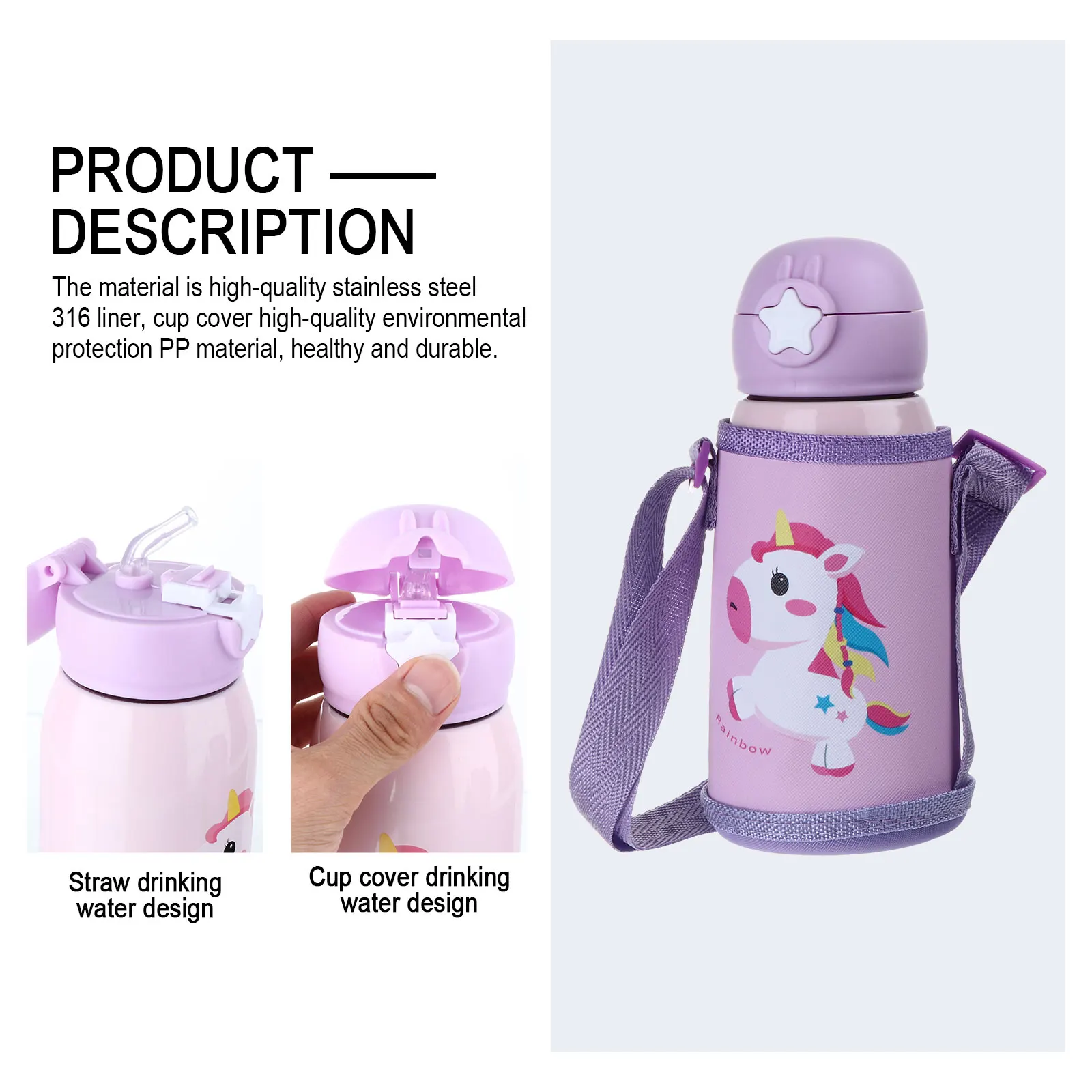 

1pc Stainless Steel Insulation Violet Pattern Portable Vacuum Cup For Office Home Study Thermal Cup