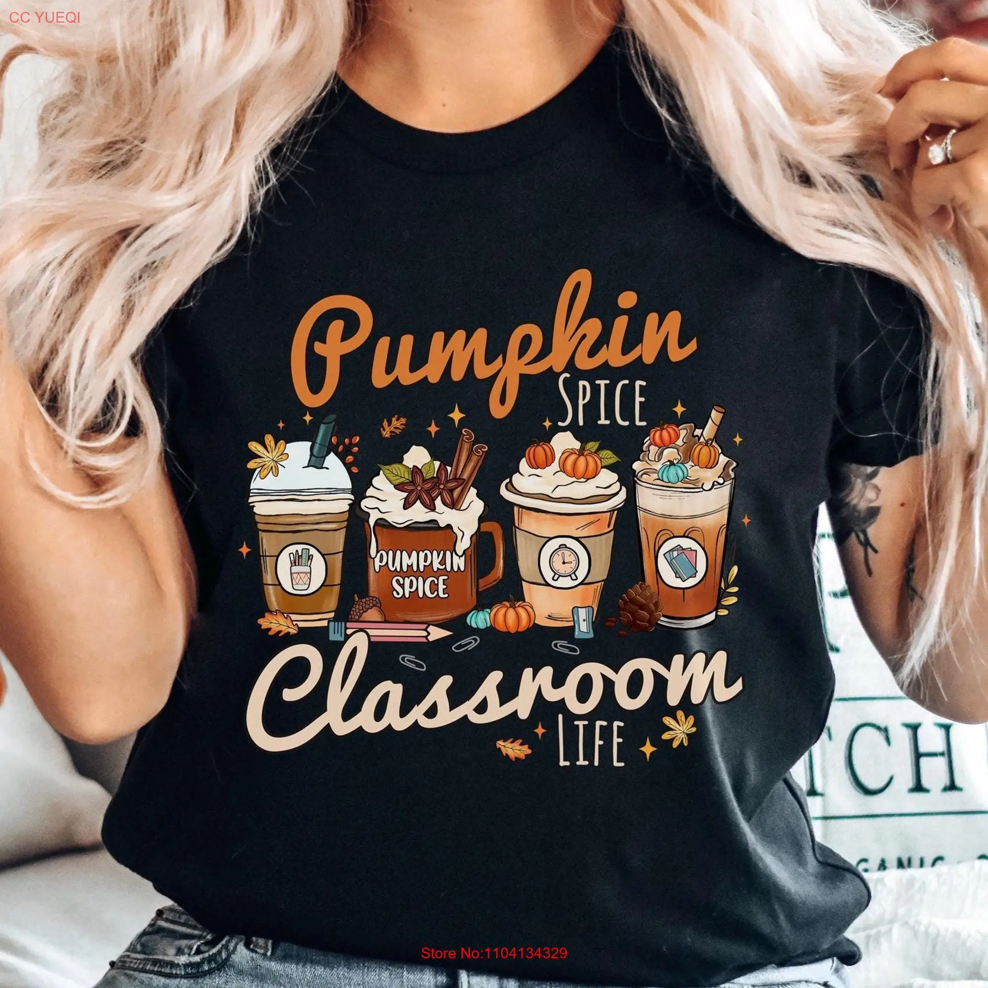 Pumpkin Spice Classroom Life Teacher T Shirt Coffee Lover Fall Appreciation Back To School Spooky long or short sleeves