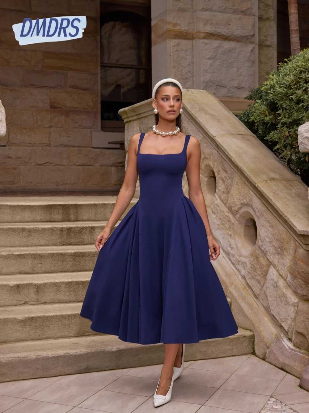 

Intricate Square Neck Evening Dress New Arrival Princess Cocktail Wear Elegant A Line Simple Customized Prom Gown Tea-length