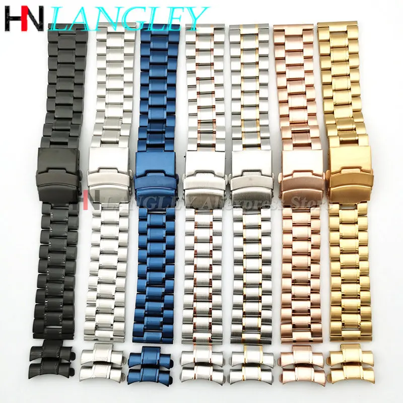 Tali Jam Tangan Baja Tahan Karat Padat Gelang Baja Ujung Busur 18/20/22/24Mm untuk Rolex untuk Seiko Metal Gelang Jam Pengganti Universal