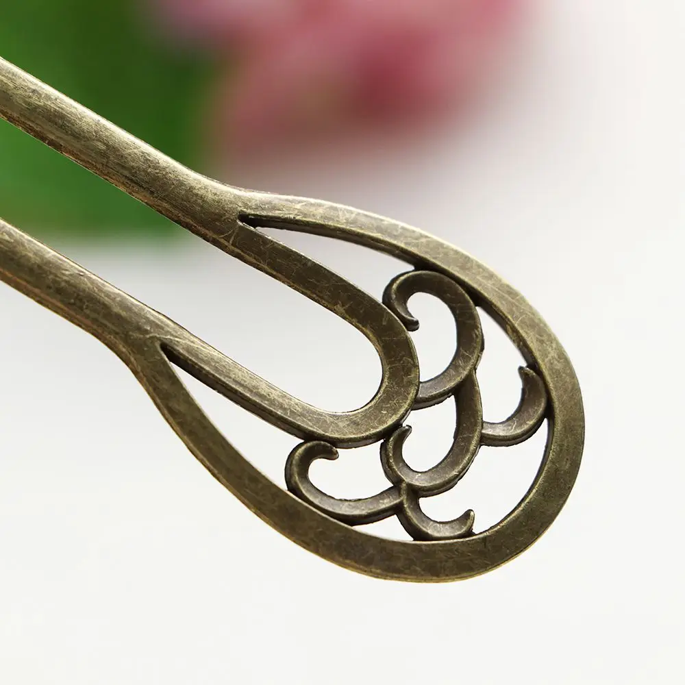 Retro Style Hair Care Alloy Styling Tools Metal Hair Stick Hairpin  Double wavy flower U-shaped hairpin
