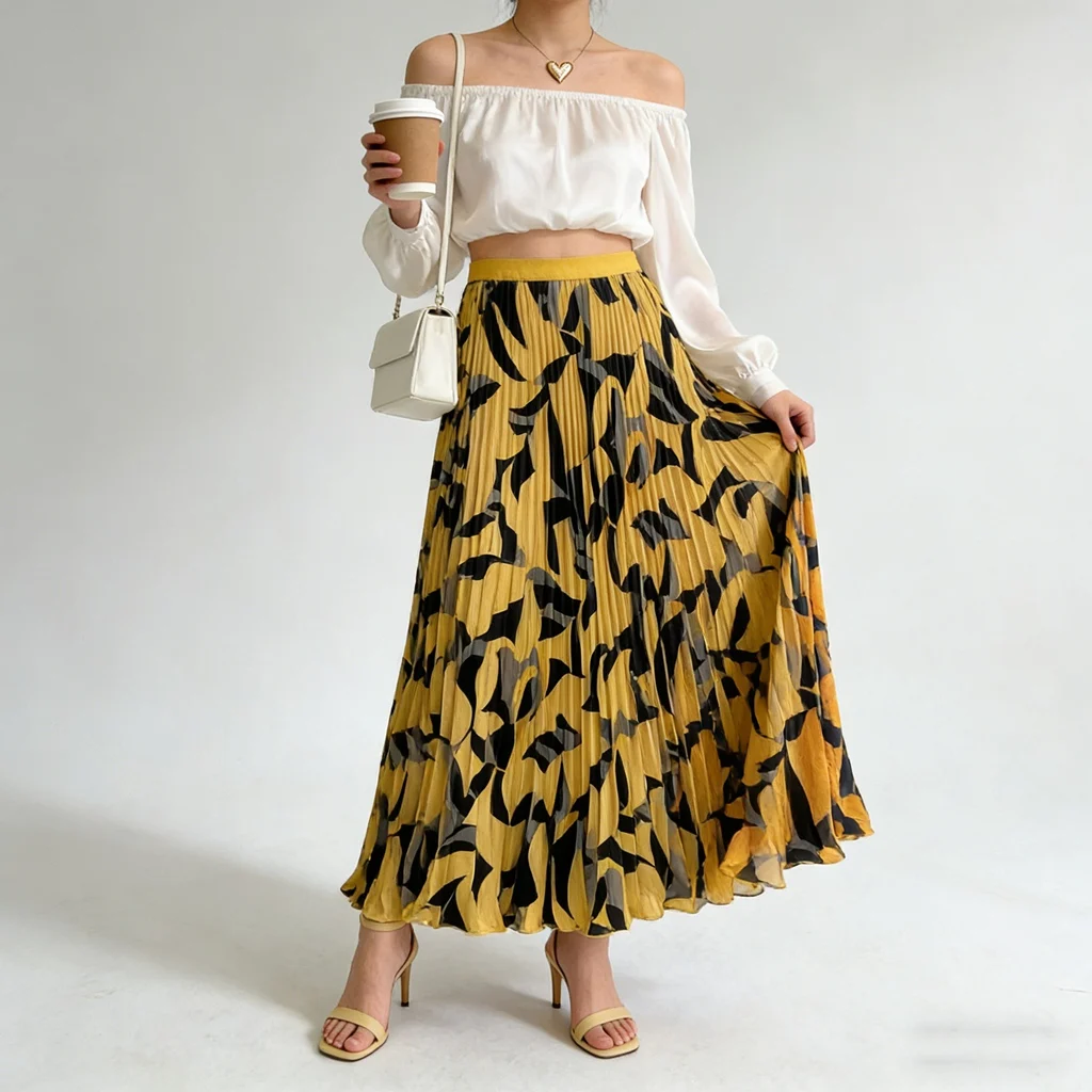 

Женская летняя юбка с цветочным принтом, плиссированная, длинная, с эластичной высокой талией, модная, для офиса, для работы, для вечеринок, пляжная, макси-юбка