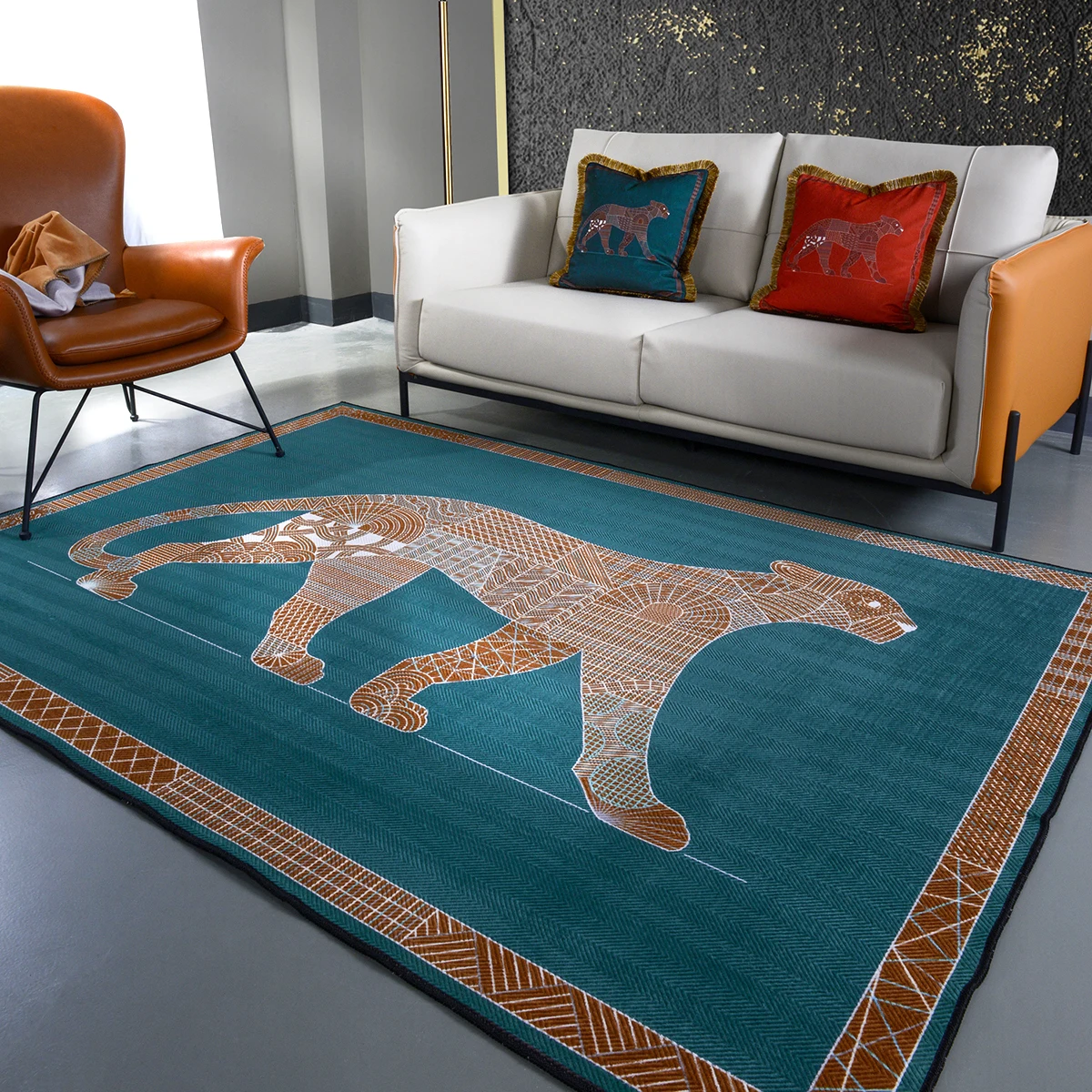 

Light Luxury Sofa Carpet Home Living Room of European and American Modern Bedroom Bedside Foyer Desk Leopard Animal Mats