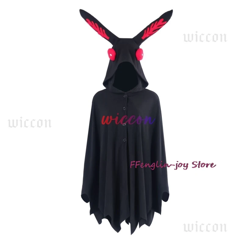 Black Mothman Cloak Cosplay Costume Hooded Cloak Costume Anime Black Horrible Moth Cape Halloween Party Outfits for Adult Outfit