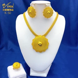 ANIID Luxury Indian Dubai Flower Choker Jewelry Set For Women Ethiopian Bridal 24k Gold Color Necklace And Earrings Sets Wedding