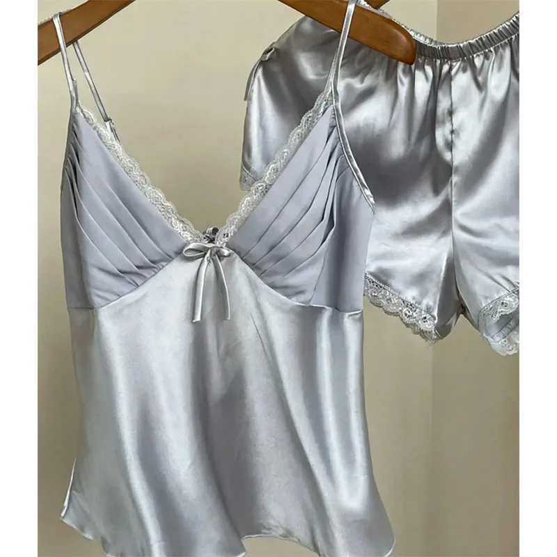 

Новинка лета: Сексуальный комплект пижамы с кружевной отделкой (топ-ками и шорты) – Женское эротическое белье, соблазнительная домашняя одежда с открытой спиной