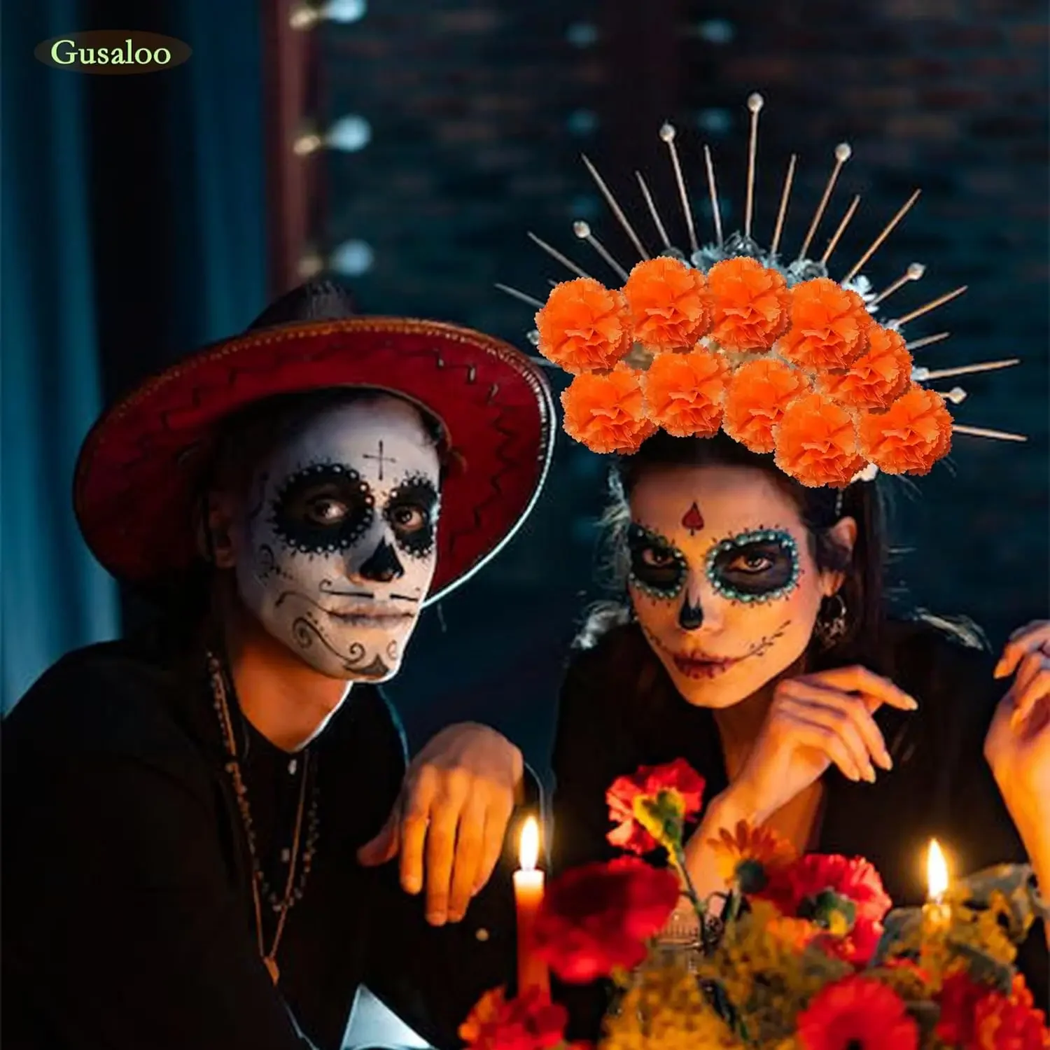 Flores artificiales De caléndula mexicana, decoración para el Día De Los Muertos, Diwali, manualidades para el hogar, fiesta De Halloween, 50 piezas