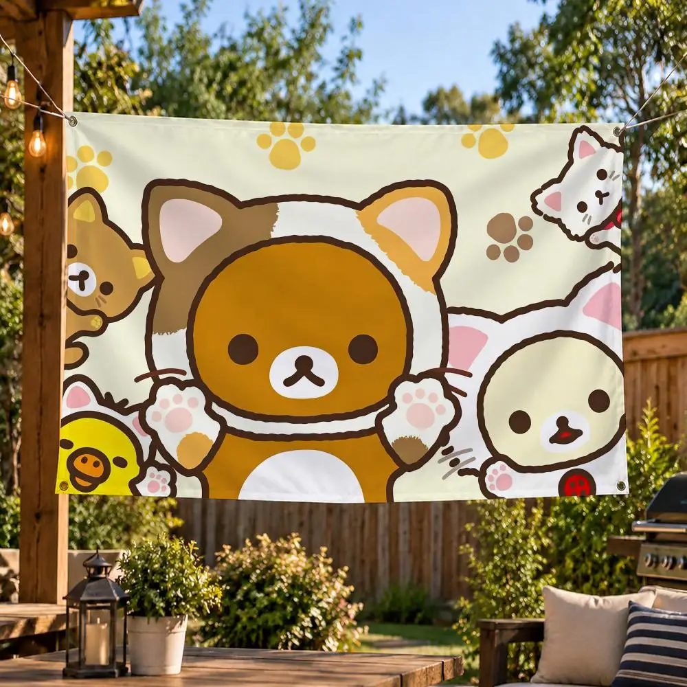 Character R-Rilakkuma Flags Banner Decor for Bedroom,Garden,Party,Club,Gaming Room,Indoor Outdoor
