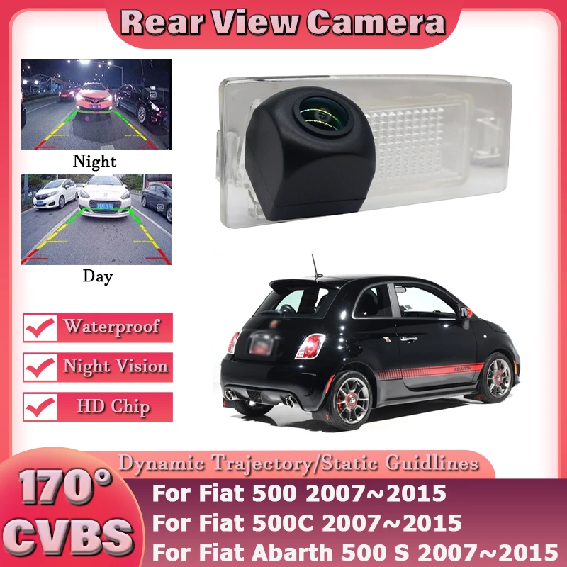 Cámara de respaldo HD para Fiat 500 2007 ~ 2015 para Fiat 500C 2007 ~ 2015 para Fiat Abarth 500 S 2007 ~ 2015 cámara de visión trasera HD visión nocturna