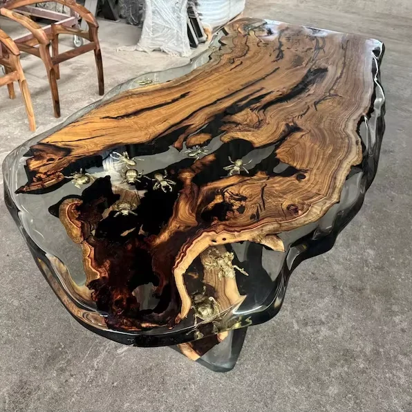 Wholesale Modern Epoxy Gray Transparent Resin River Table Indoor Outdoor Wooden Dining Table Walnut Wood Epoxy River Table