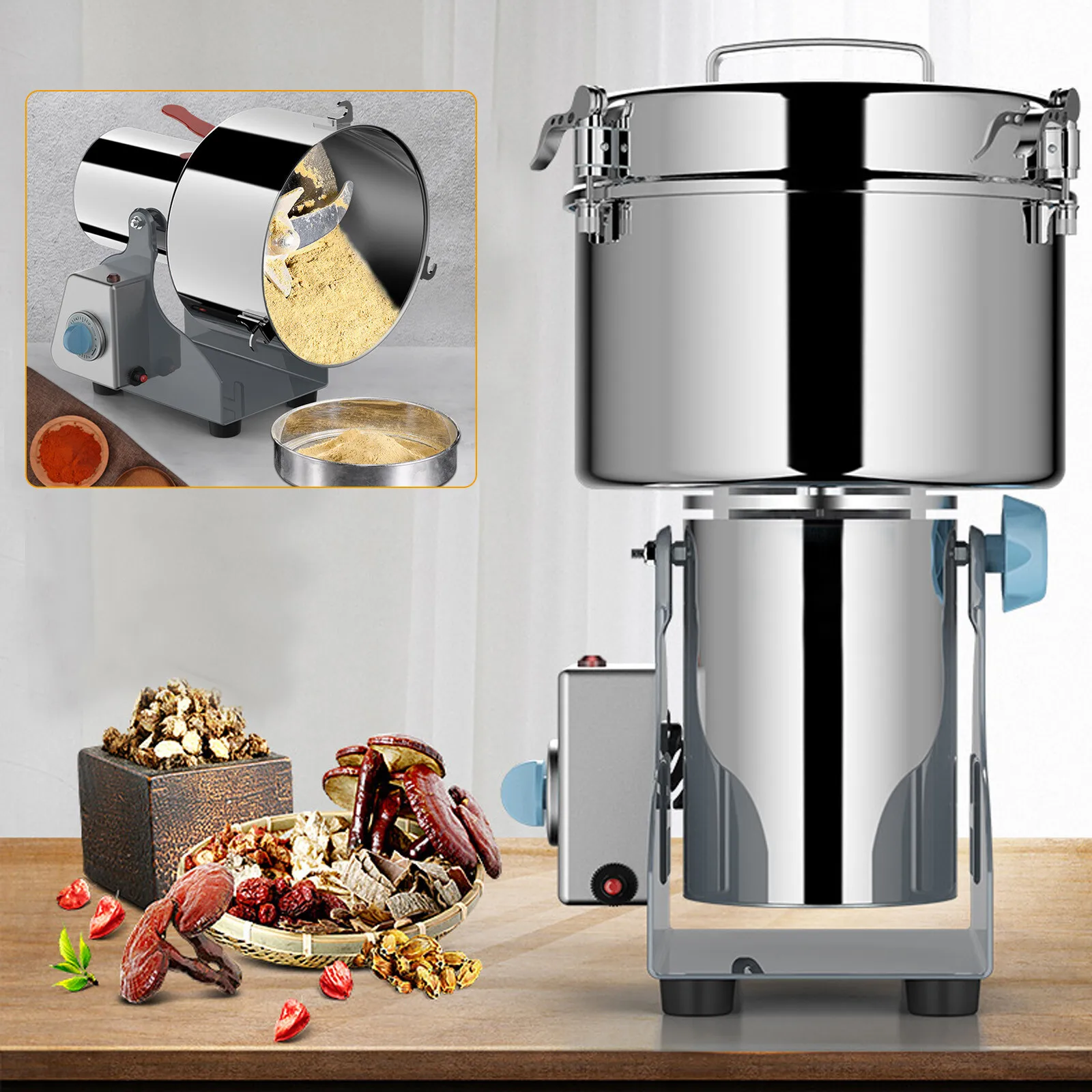 

2000g Electric Grain Dry Grinder Commercial Swing Type Dry Mill Machine Durable