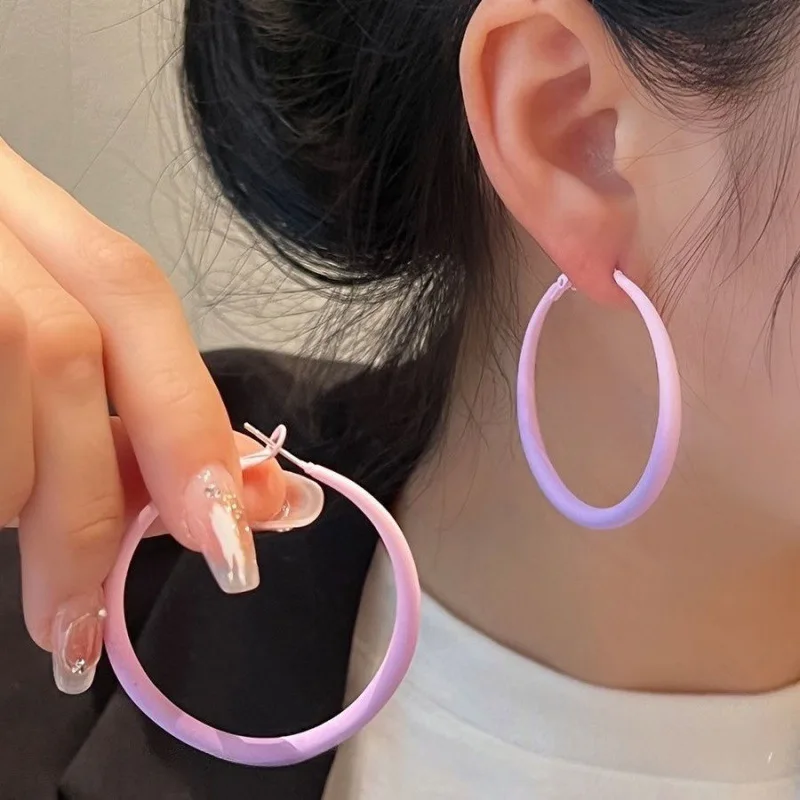 Light Purple Girl Earrings Sweet Minimalist Ins Indifferent Temperament Circular Earrings for Women Versatile Earhoop Jewelry