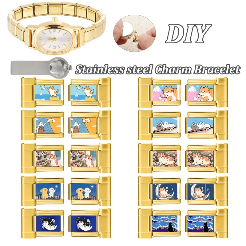 موصل ساعة الموضة الفولاذ المقاوم للصدأ صالح 9 مللي متر وصلات سحرية إيطالية المرأة ساعة مربعة رأس رابط سوار لتقوم بها بنفسك مجوهرات هدية