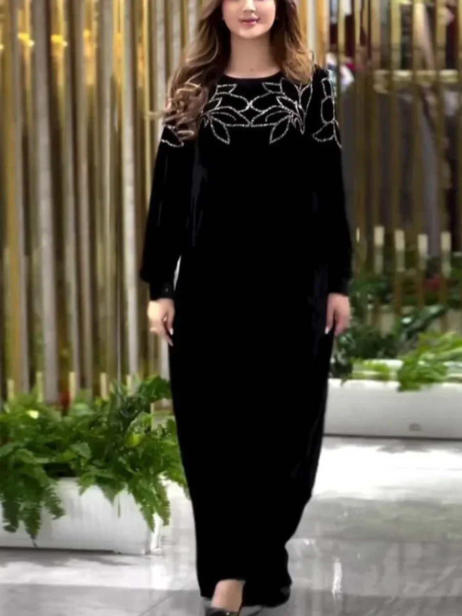 

Eid women Party Dress for woman Abaya Spring Velvet Diamond Dresses Ramadan Belt Vestidos Largos Dubai Robe Jalabiya 2024
