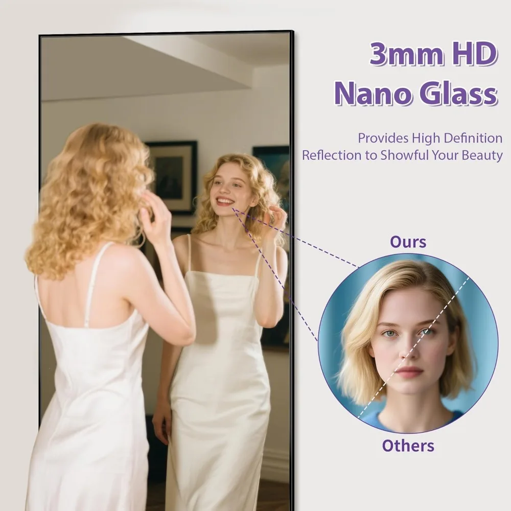 Espelho de corpo inteiro autônomo de grandes dimensões - espelho de chão 71 x 26 com opção de montagem suspensa