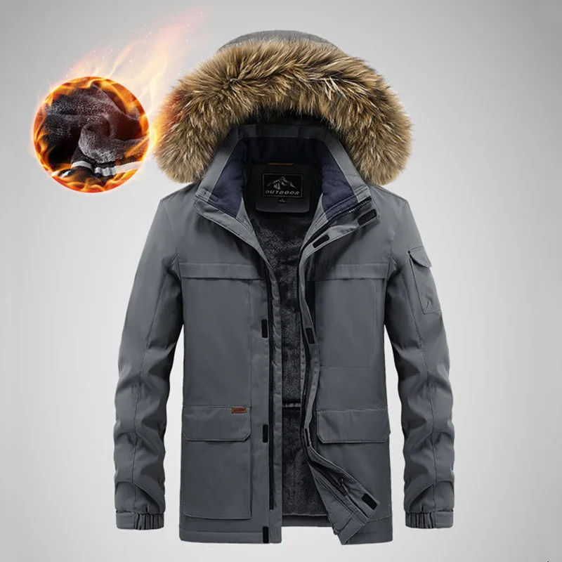 

Winter Warm Thick Parkas Fleece Linner Men Windproof Hooded Fur Collar Parka Jacket Coats Fashion Casual 2024 New