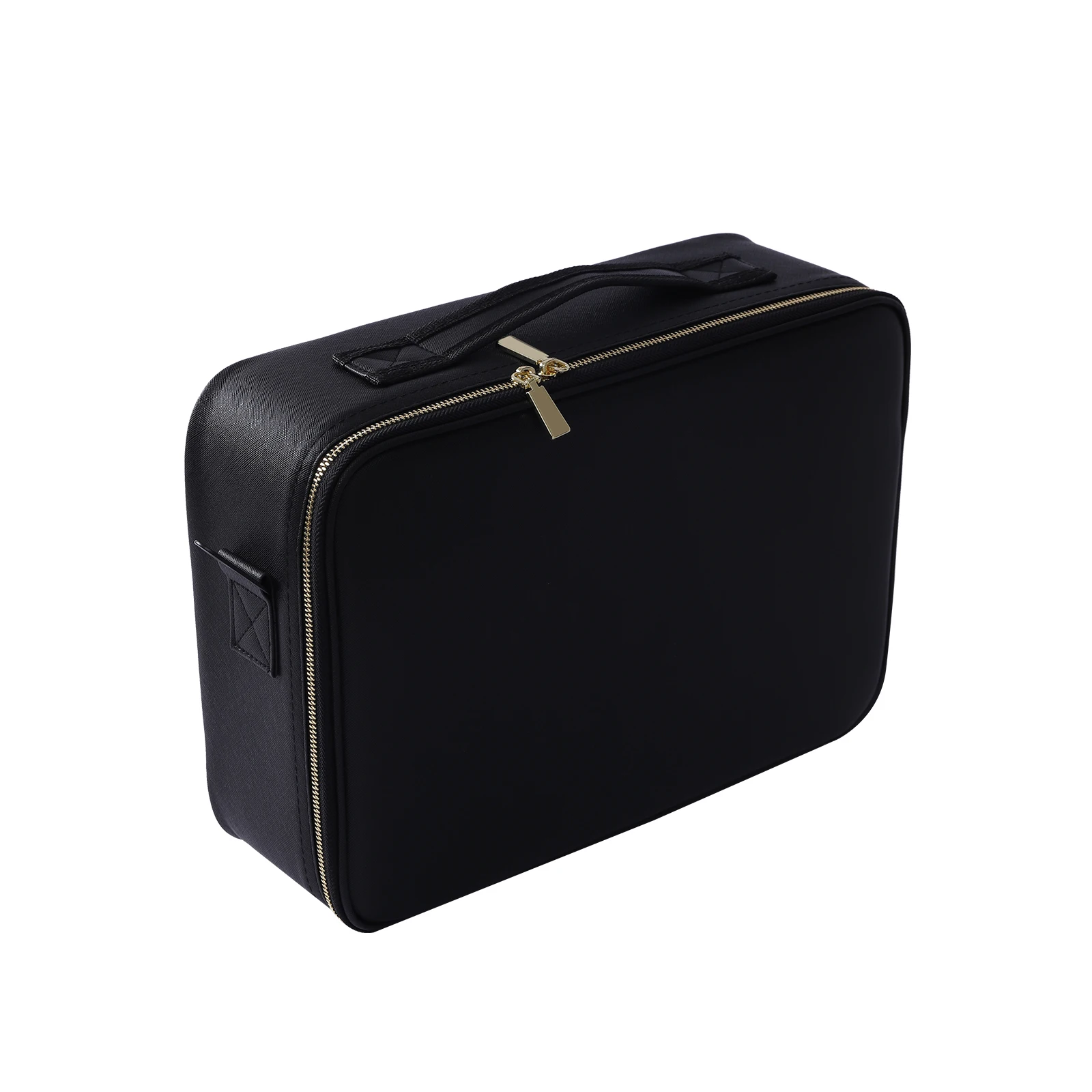 Black/Pink Large Smart LED Cosmetic Case with Mirror - Portable Travel Makeup Bag