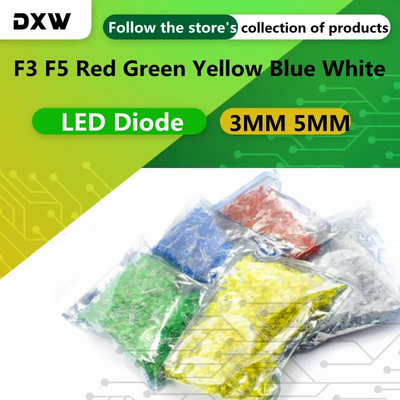 1000PCS LED Durchmesser 3mm 5mm LED Perle Blase F3 F5 Rot Grün Gelb Blau Weiß