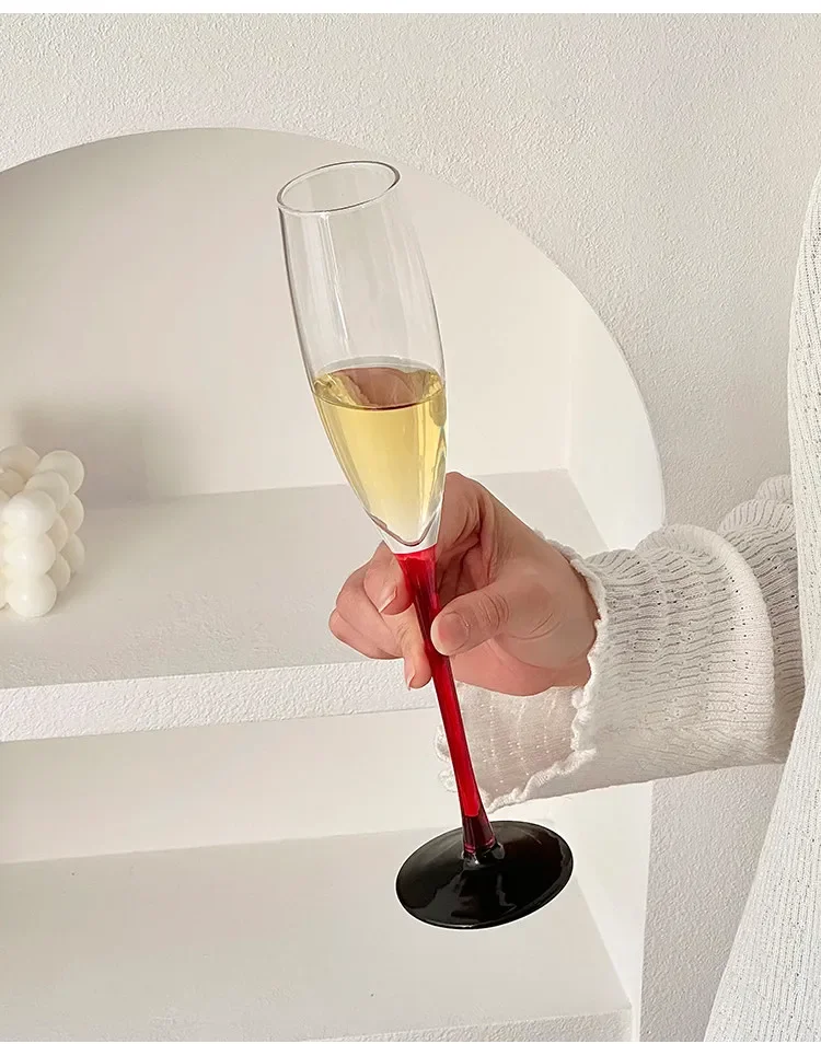155ml Nordic Red Pole Champagne Glasses Goblet Creative Of Tall Glasses For Wine Dessert Wine And Sparkling Wine